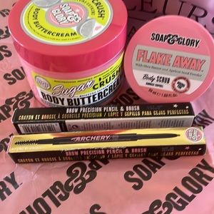 4 NEW full size Valentine Piece eyebrow liner Makeup/Body Bundle Soap & Glory!